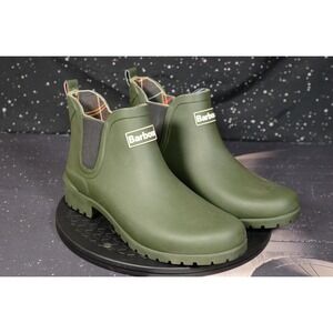 Barbour Wilton Boots Mens Size 9 Green Rubber Chelsea Pull On Waterproof Rain